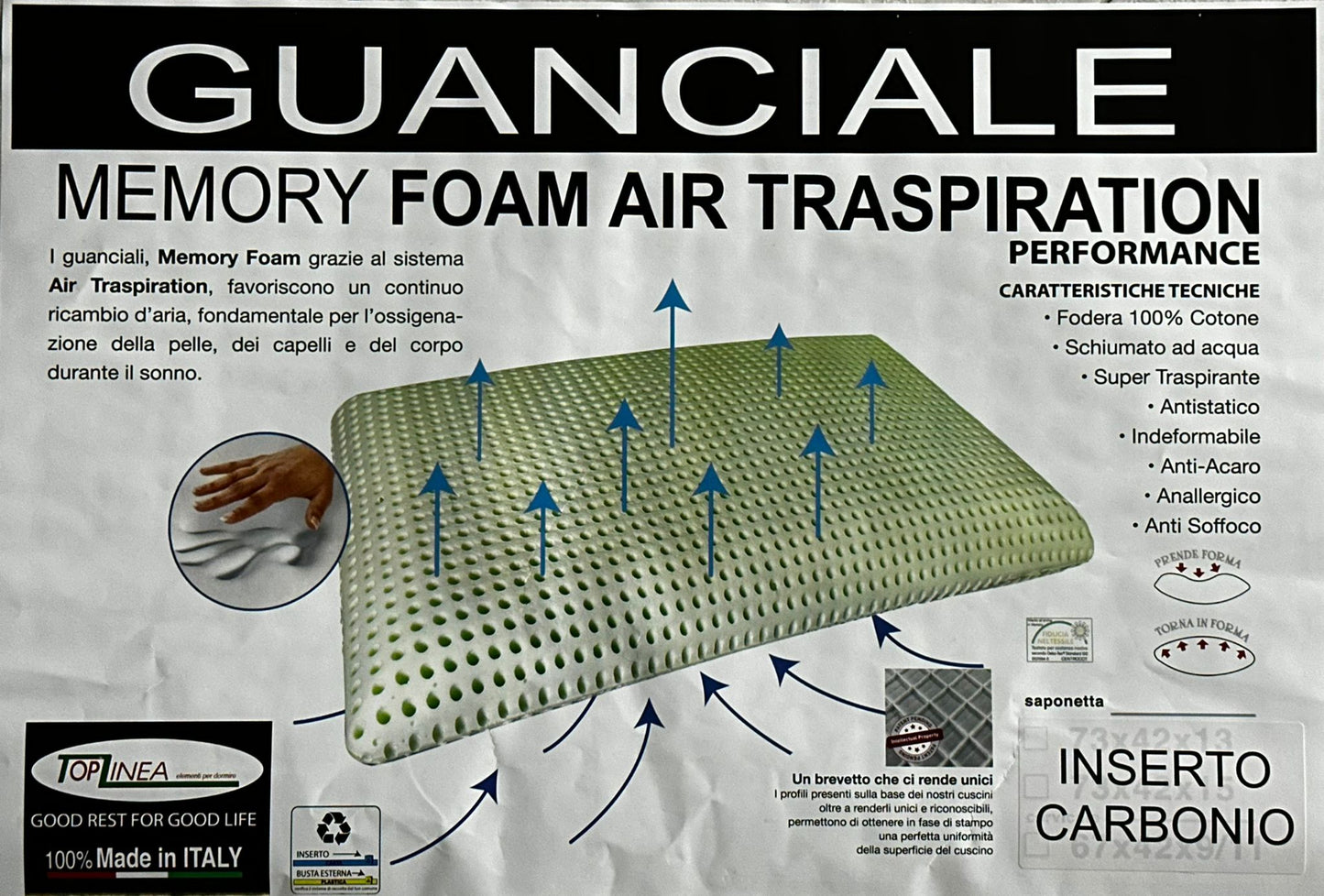 Guanciale Saponetta inserto Carbonio | Memory Foam Air Traspiration